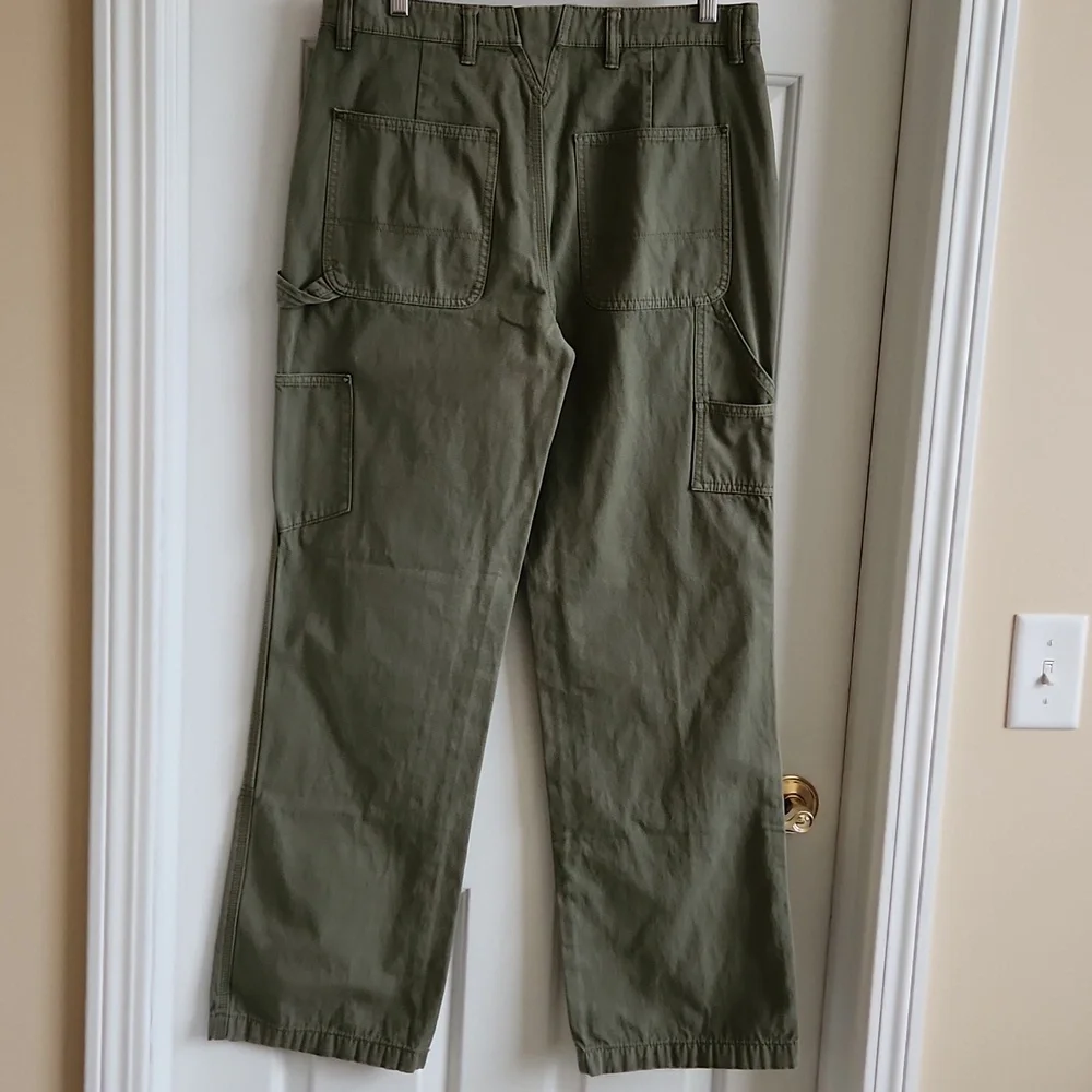 TORY BURCH Carpenter Pants Olive Green Wide Barrel Leg Pants Size 28